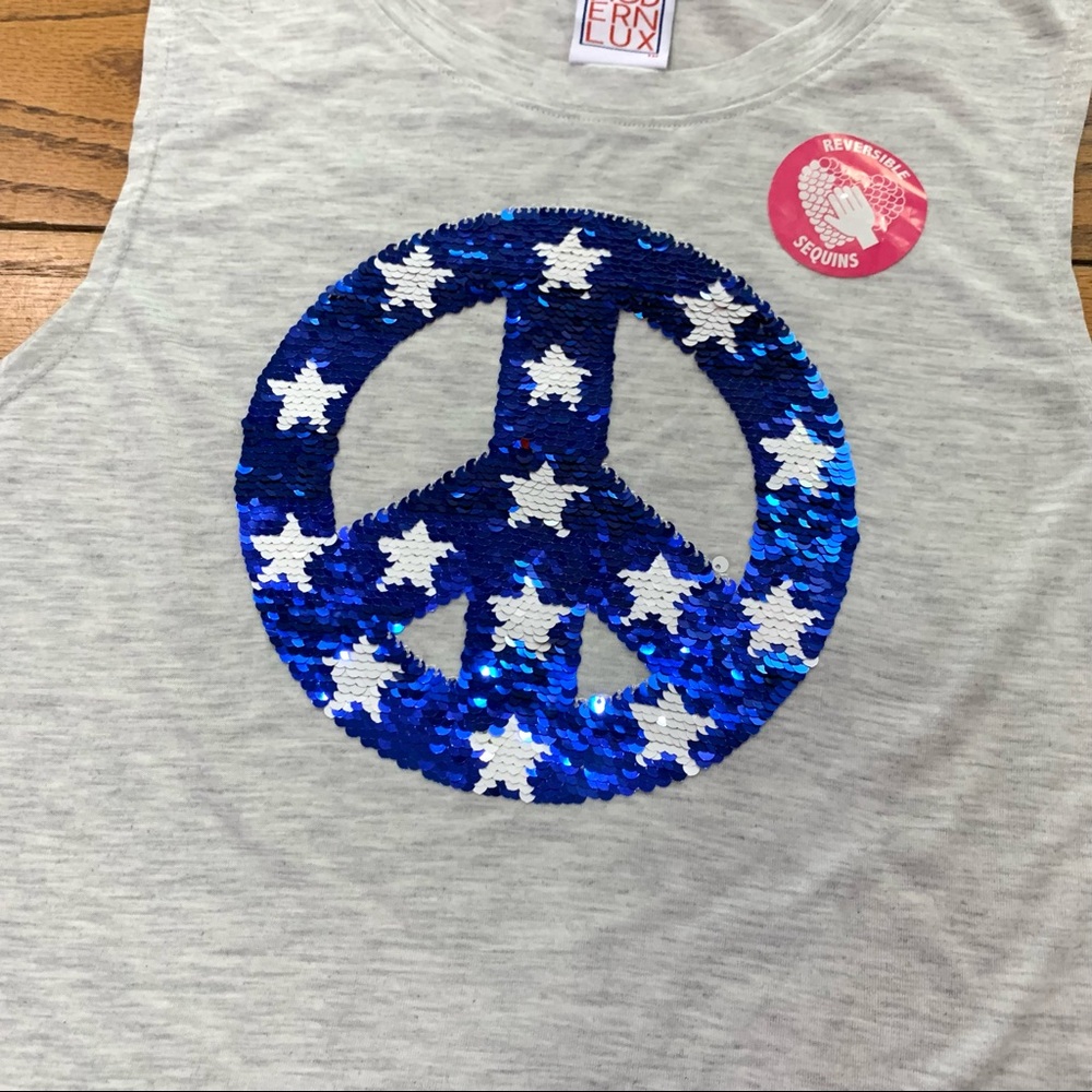 Reversible Sequin Patriotic Peace Sign Tank 4th of July🇺🇸🇺🇸🇺🇸 - Picture 5 of 9